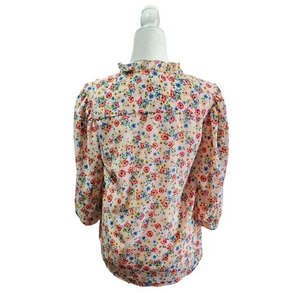 Nanette Lepore baby pink floral peasant button down ballon 3/4 sleeve top size M - Picture 3 of 7